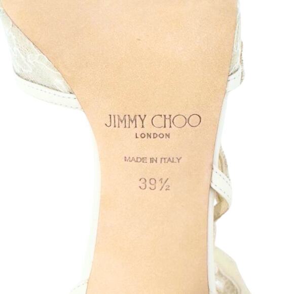 Jimmy Choo White Bridal Heels Strappy Floral Lace Crystal Wedding Pump EU39.5 - Picture 9 of 11